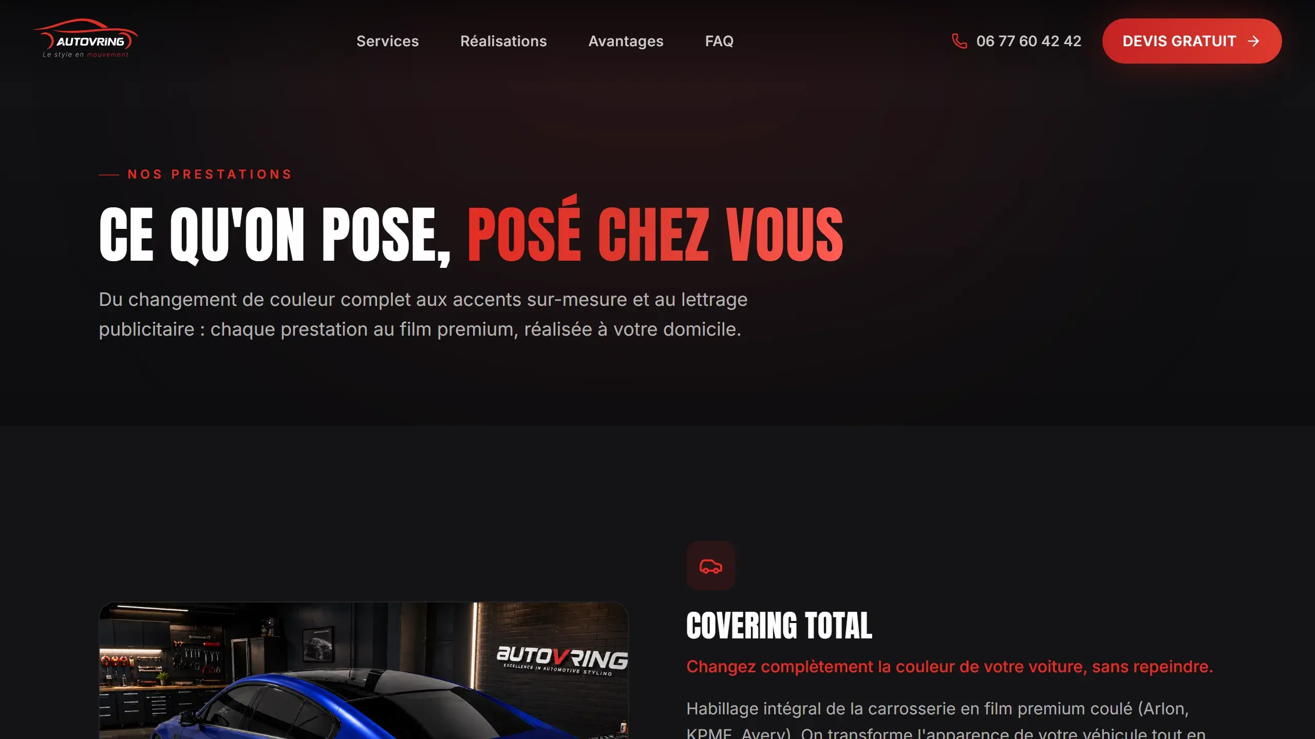 Les prestations, présentées une à une avec leurs visuels.